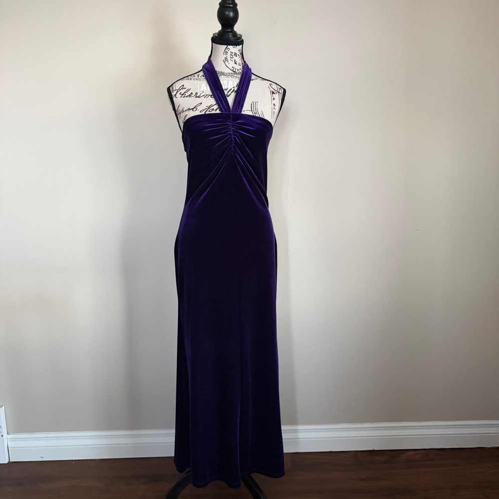 vintage Gunne Sax purple velvet old money halter neck formal maxi dress